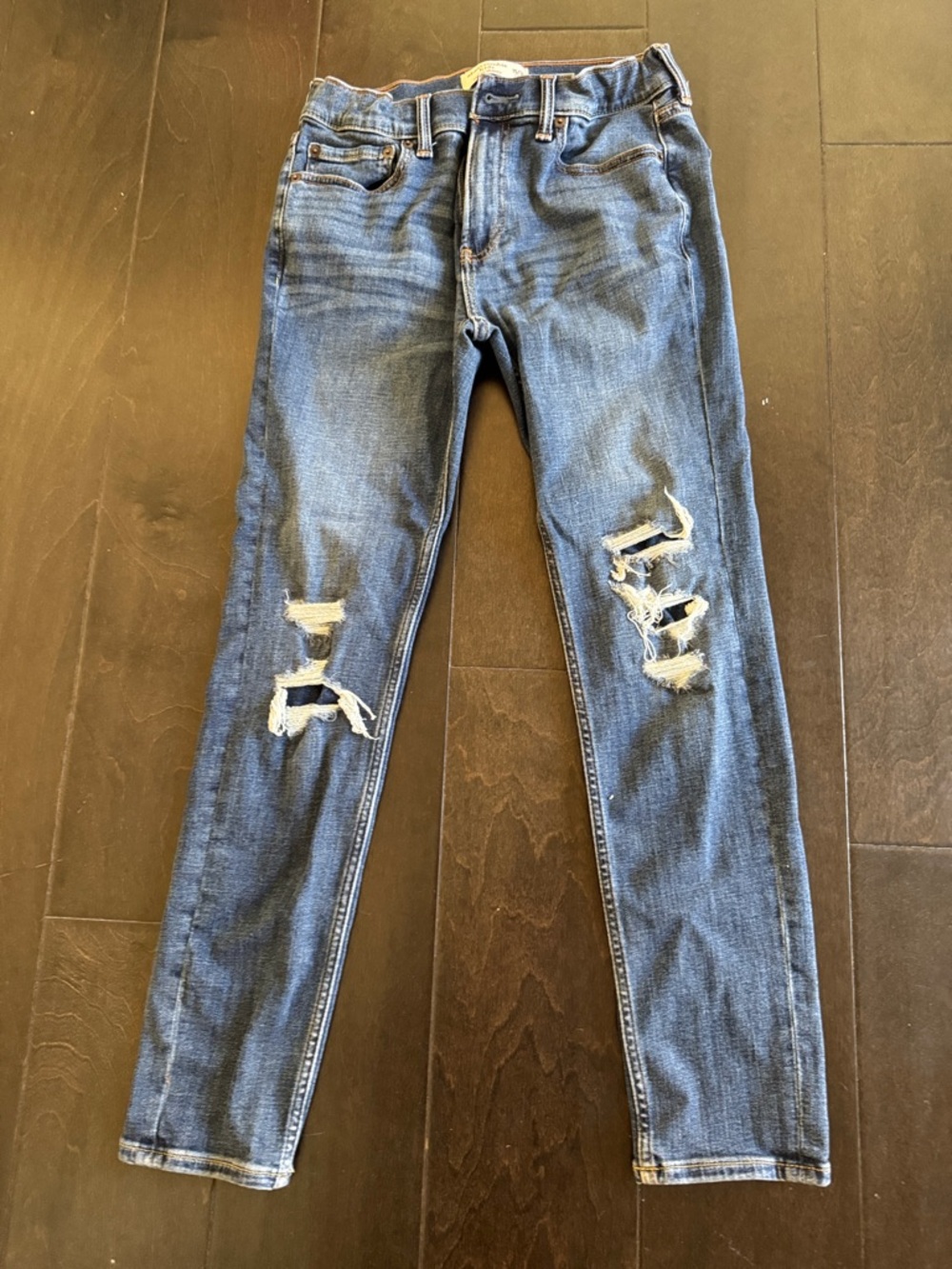 abercrombie kids distressed blue slim jeans